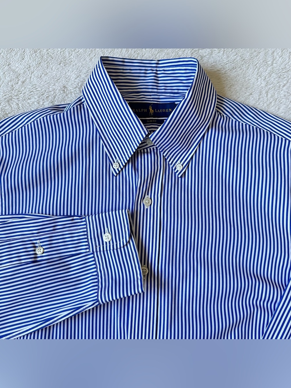 Ralph Lauren Slim Fit Blue/White Striped Button-Down Cotton Shirt 15.5/39 NWT